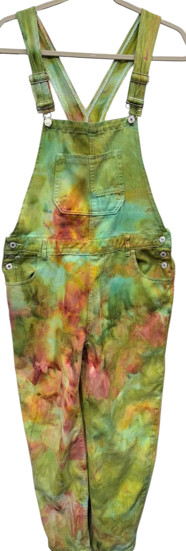 Size L Green/Orange Denim Overalls