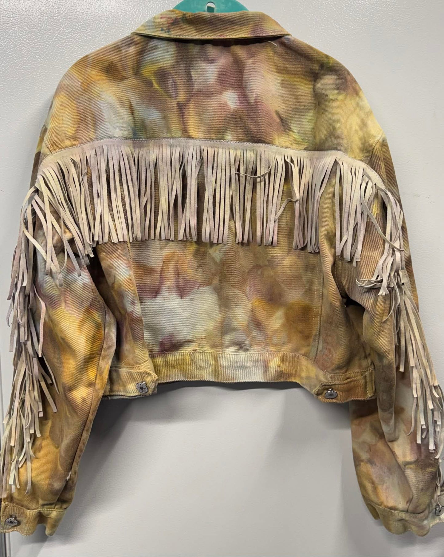 2XL Cameo Colored Fringed Denim Jacket