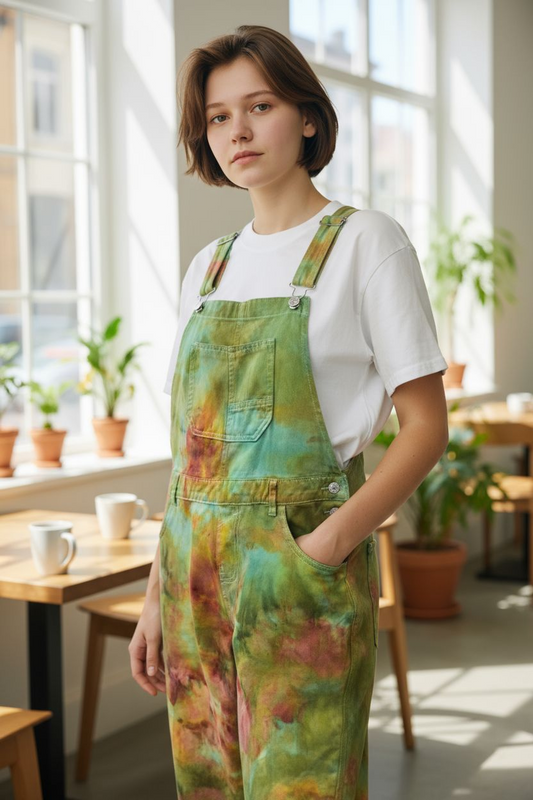 Size L Green/Orange Denim Overalls