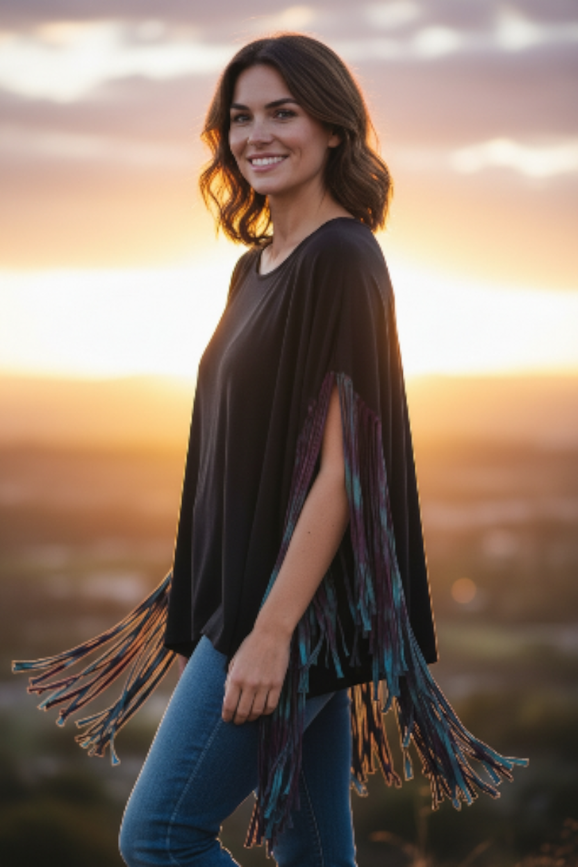 Fringed and Fabulous w/ turquoise, burgundy, purple fringe