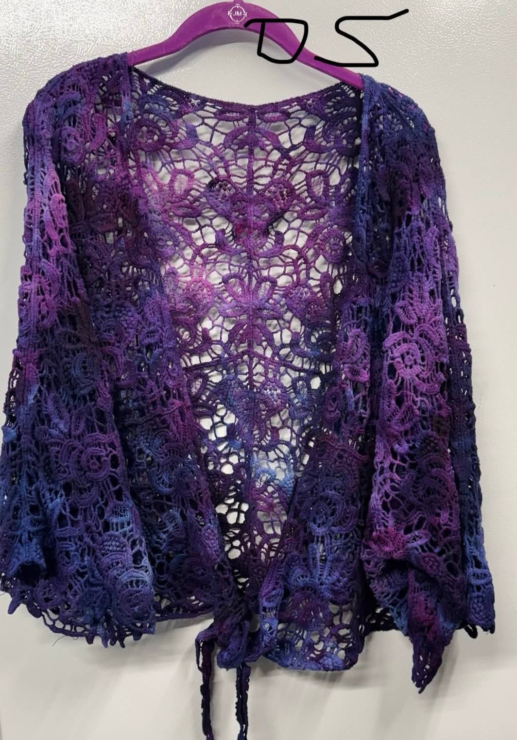 One size machine crocheted shrug purple