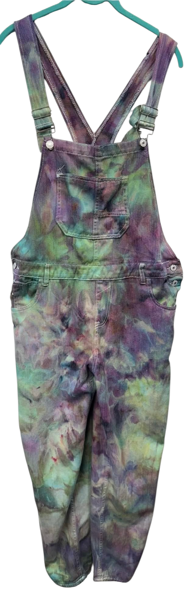 Size XL Purple/Green Denim Overalls