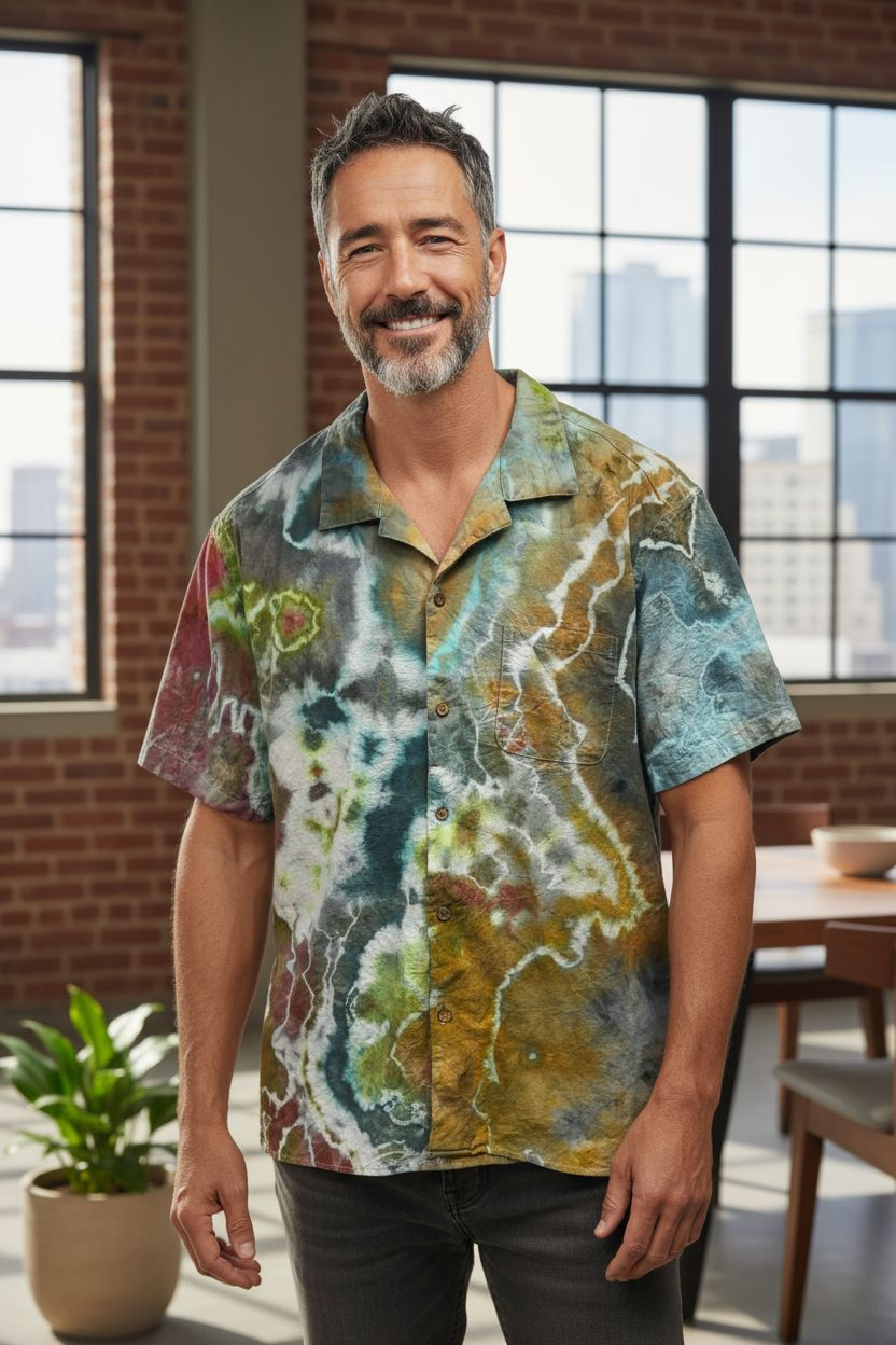 Man's 2XL Ice Dyed Shirt Sleeved Shirt