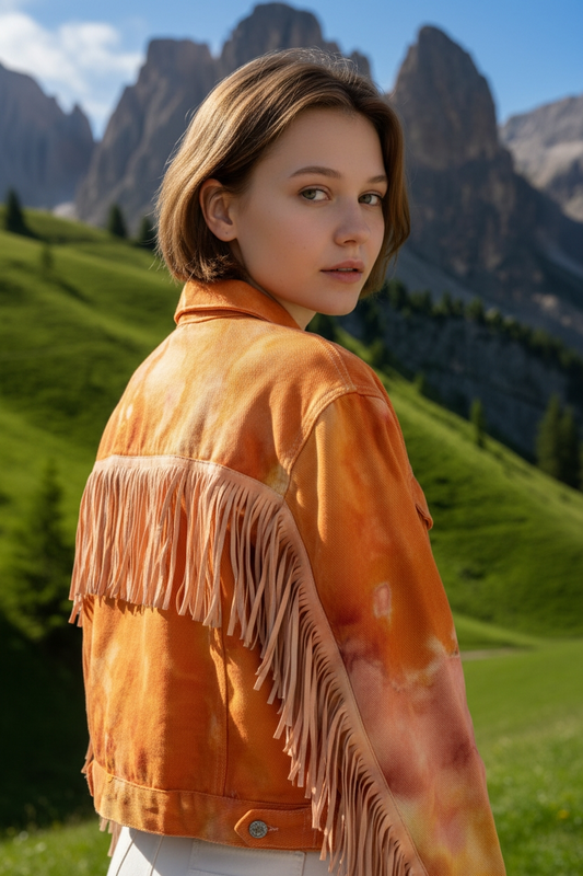 2XL Fringed Orange/Yellow Denim Jacket