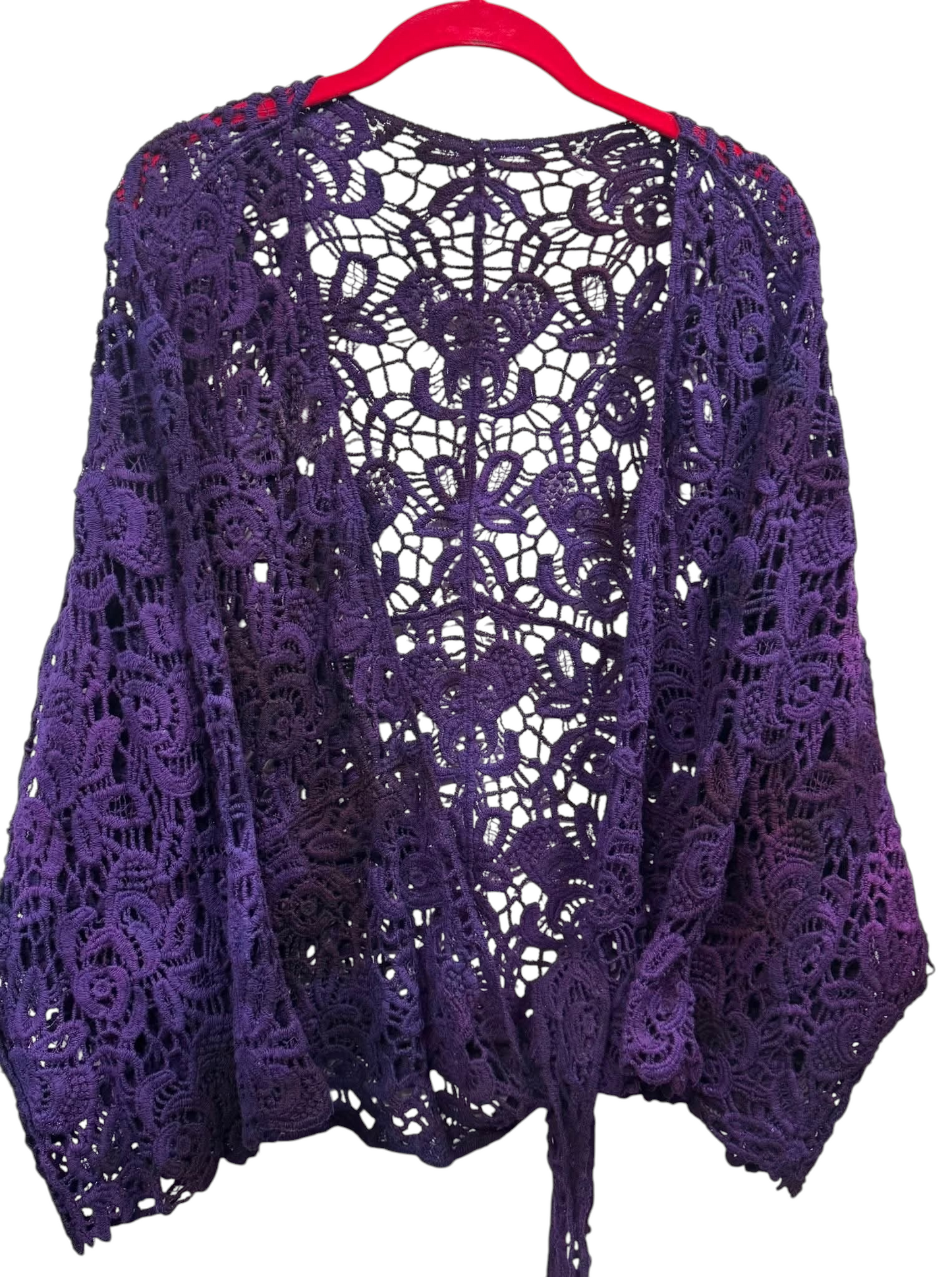 One size machine crocheted shrug purple