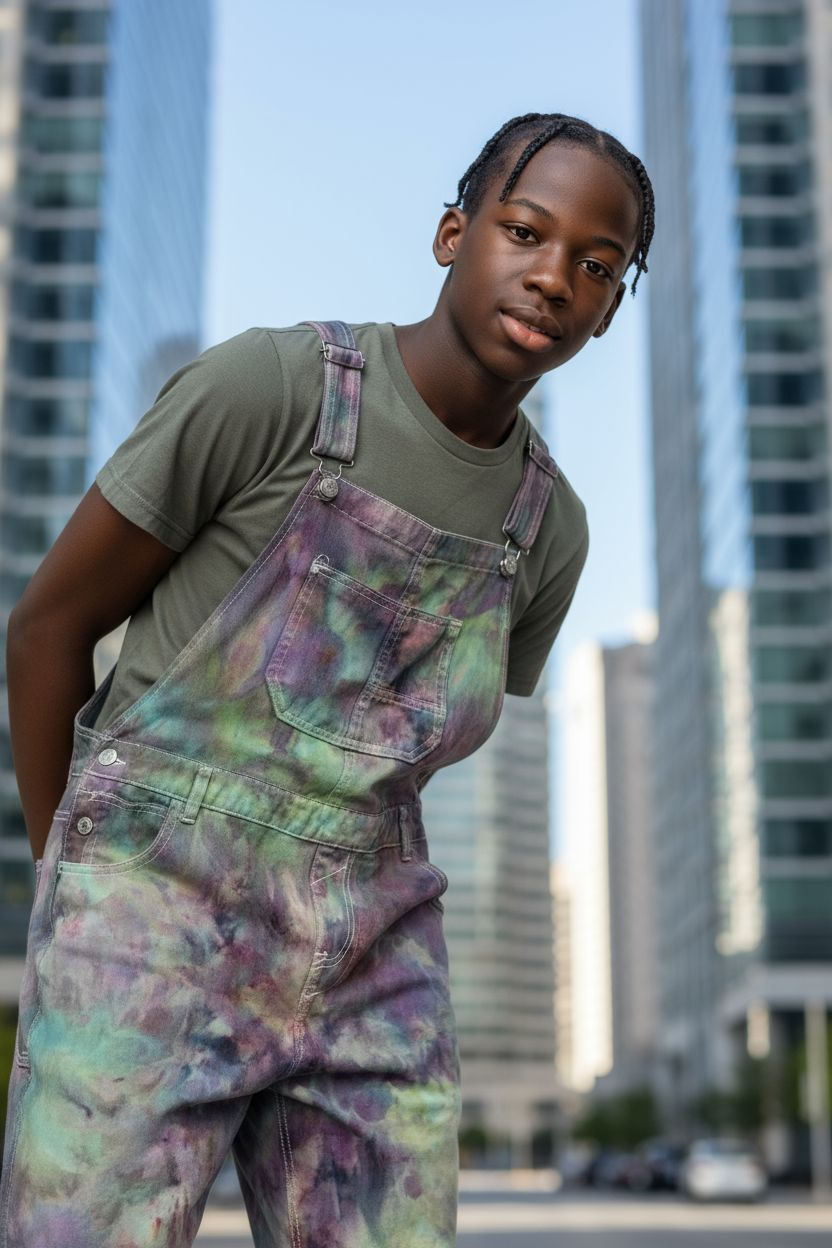 Size XL Purple/Green Denim Overalls