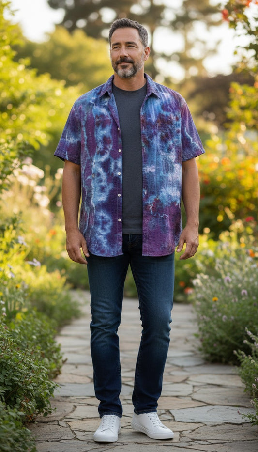 Man's 3XL Ice Dyed Shirt Sleeved Shirt