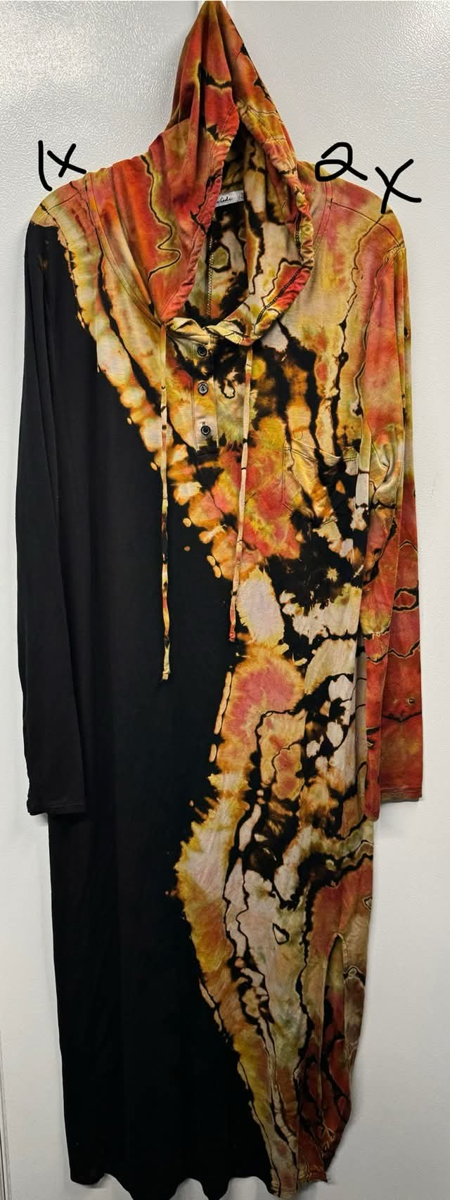 XL Reverse Dyed Maxi Hoodie Dress with Long Sleeves