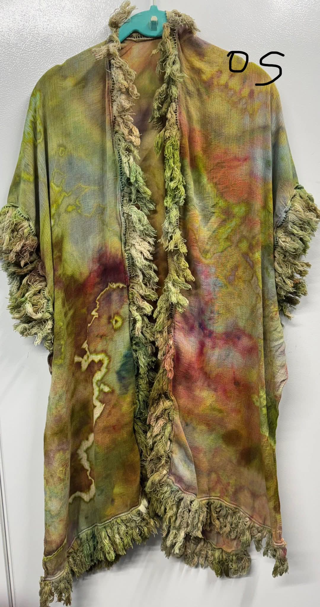 Fringed and Fabulous Kimono Avocado/Orange