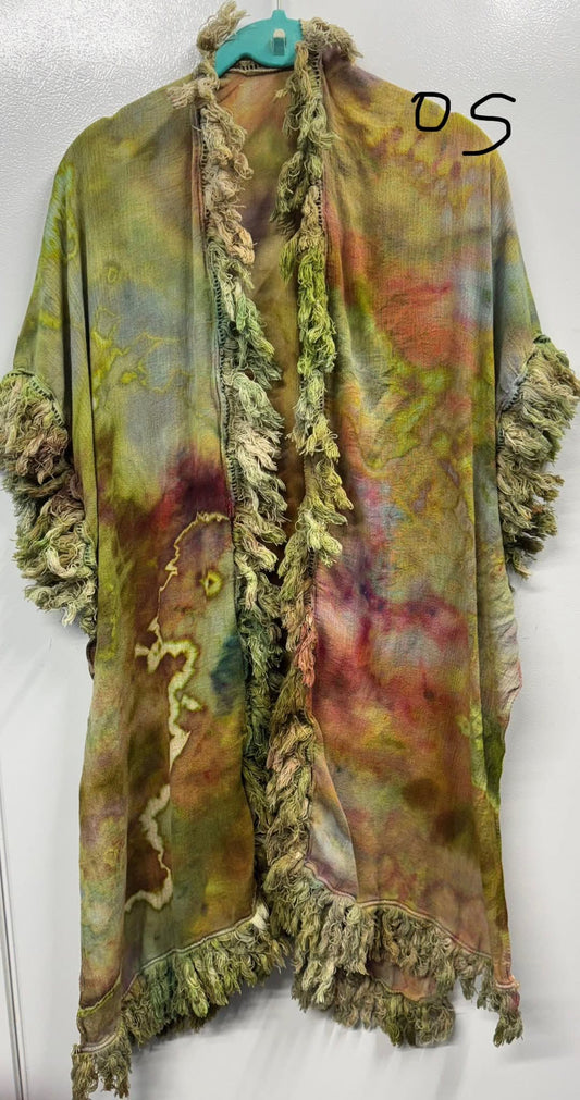 Fringed and Fabulous Kimono Avocado/Orange