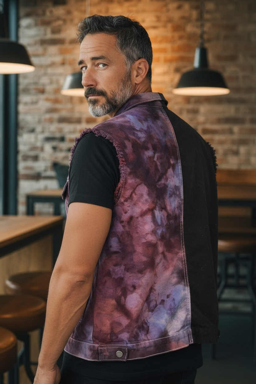 Man's L Denim Vest Half Black