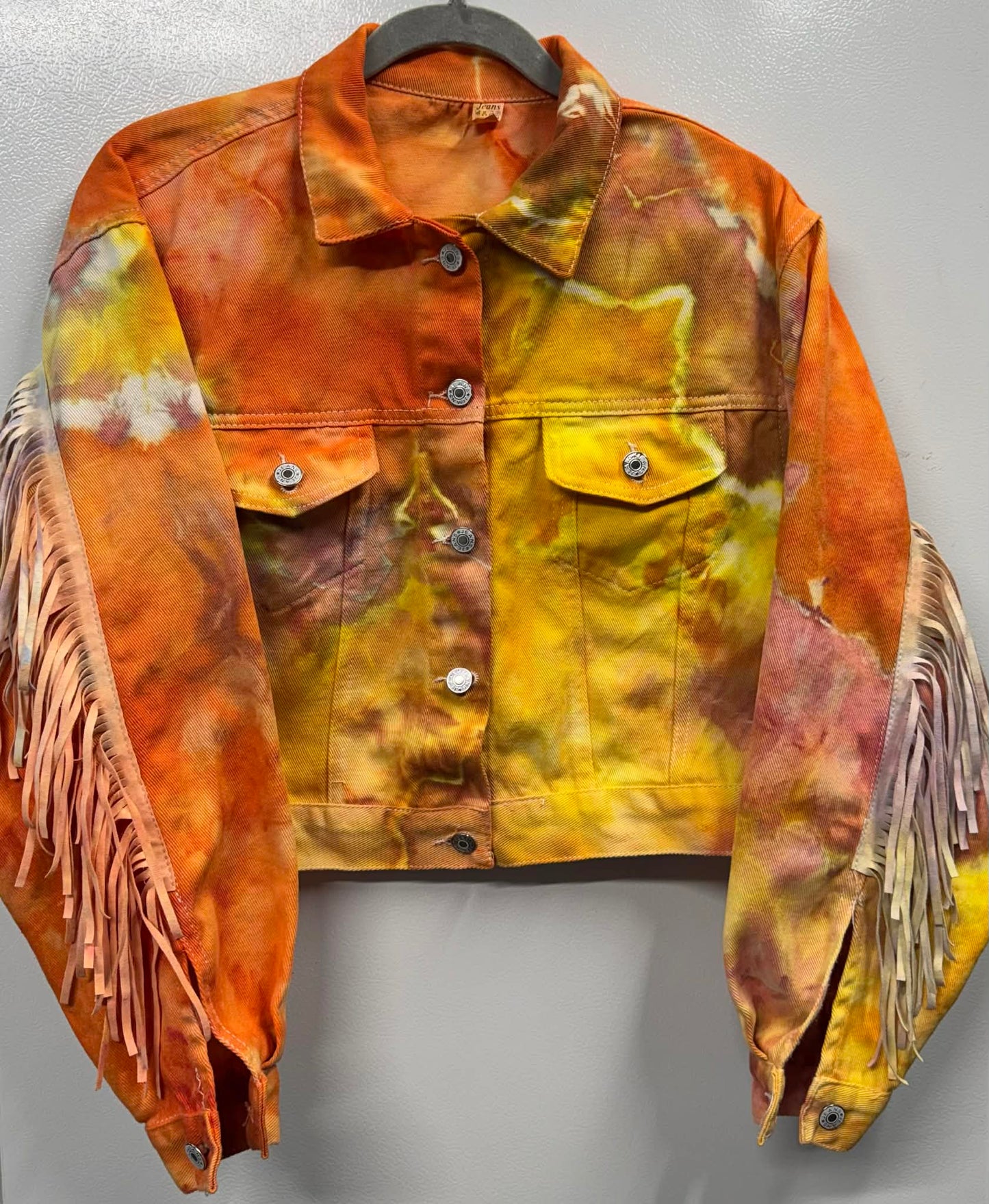 2XL Fringed Orange/Yellow Denim Jacket
