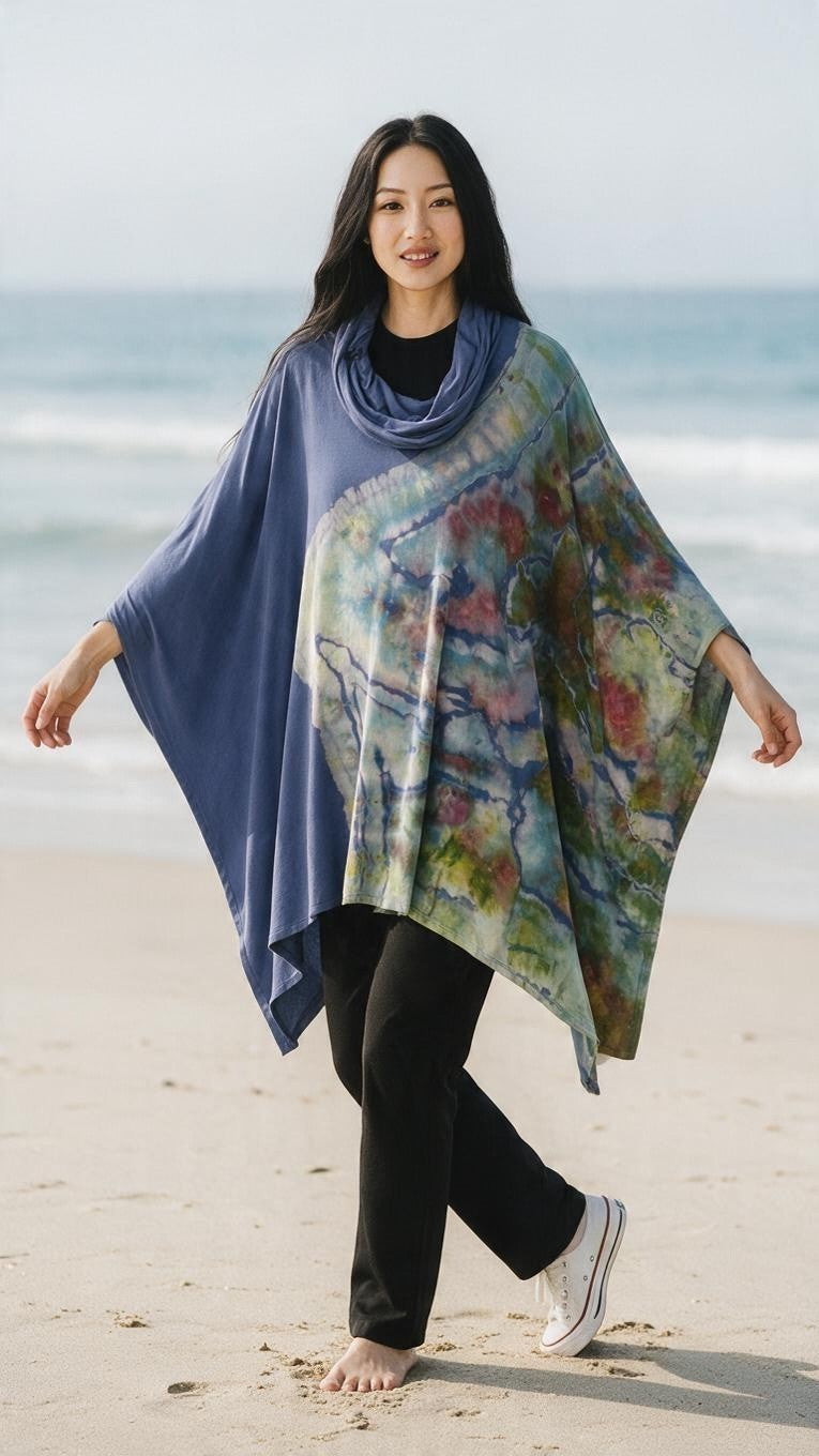 Blue Dream Aysemetrical Cowl Neck Tunic