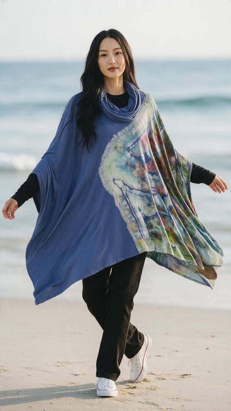Blue Dream Aysemetrical Cowl Neck Tunic