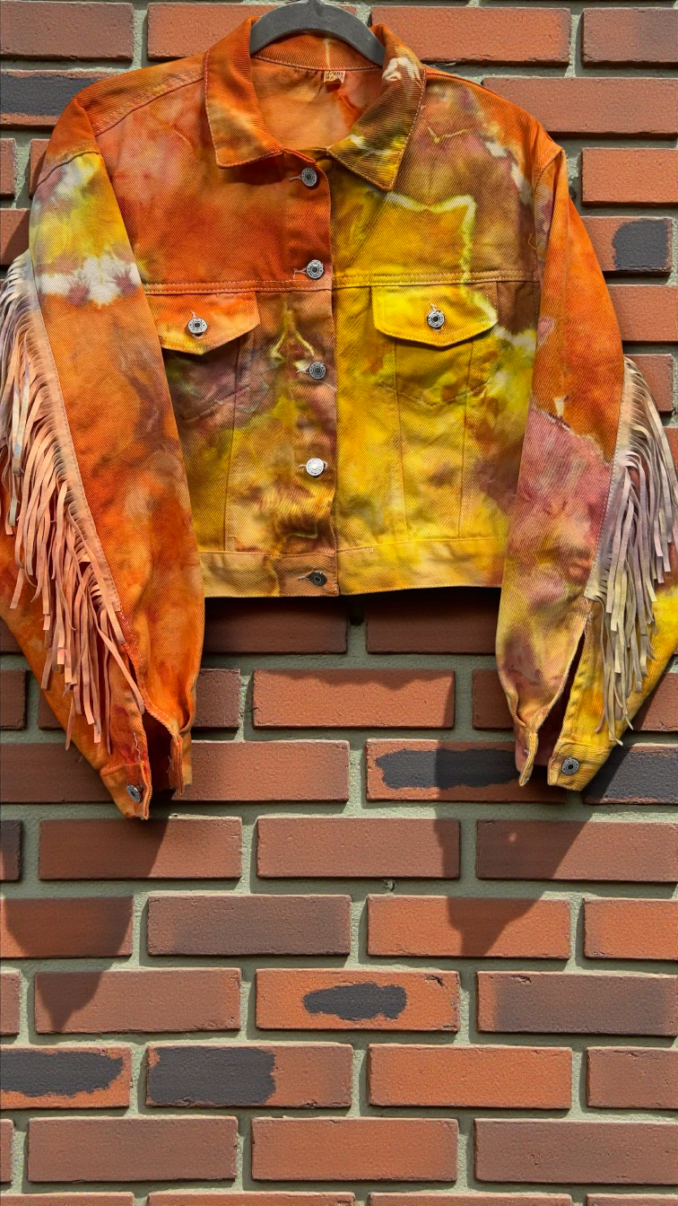 2XL Fringed Orange/Yellow Denim Jacket