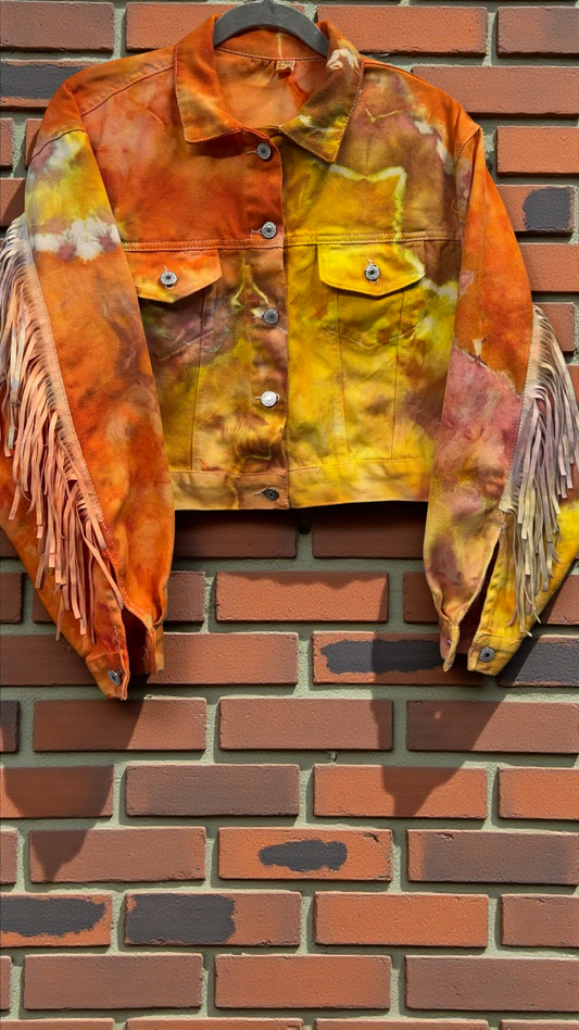 2XL Fringed Orange/Yellow Denim Jacket