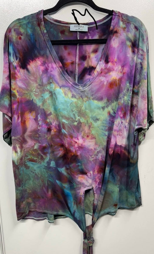 M V Neck Shirt Sleeved Tie Up Blouse