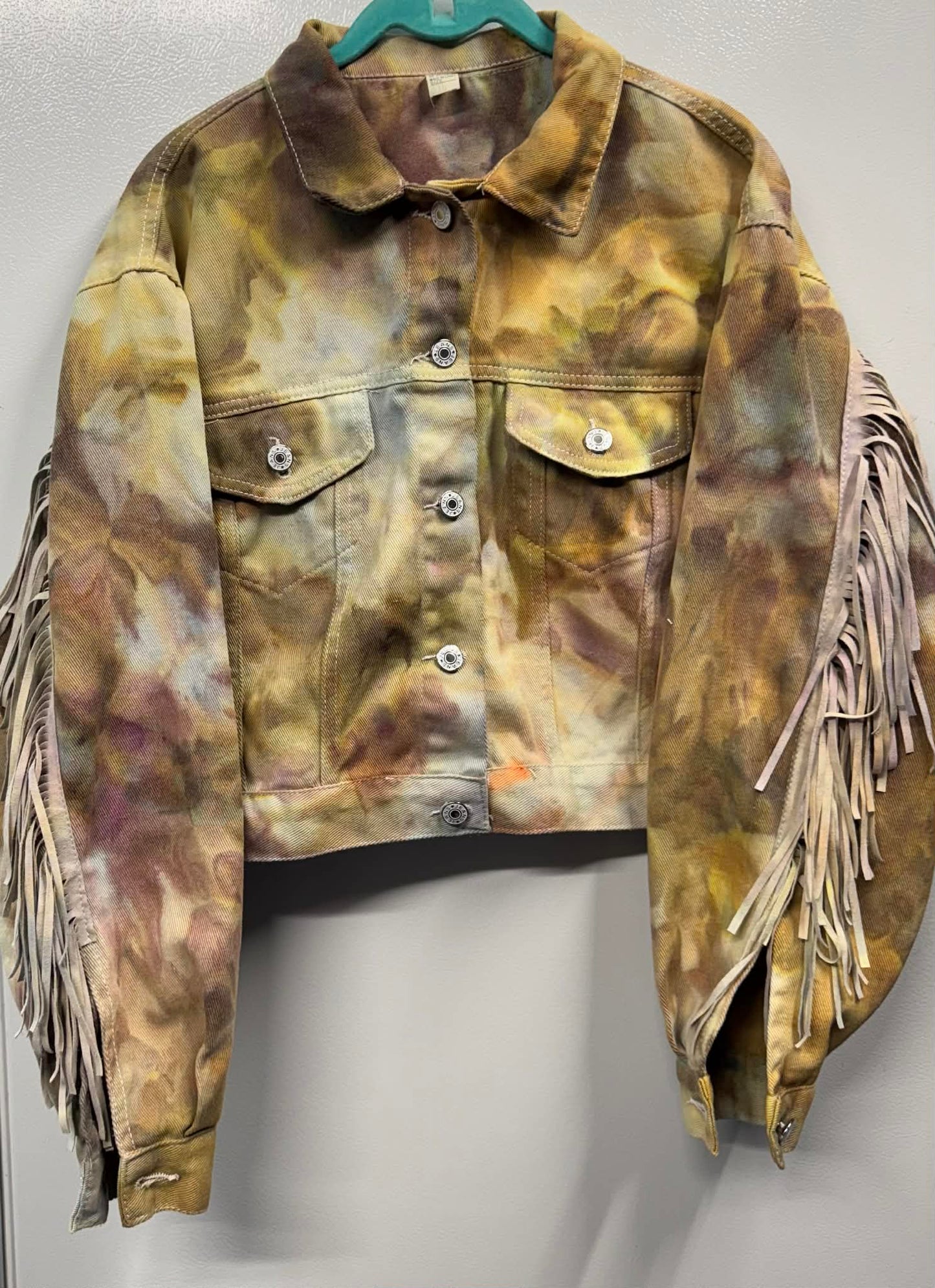 2XL Cameo Colored Fringed Denim Jacket