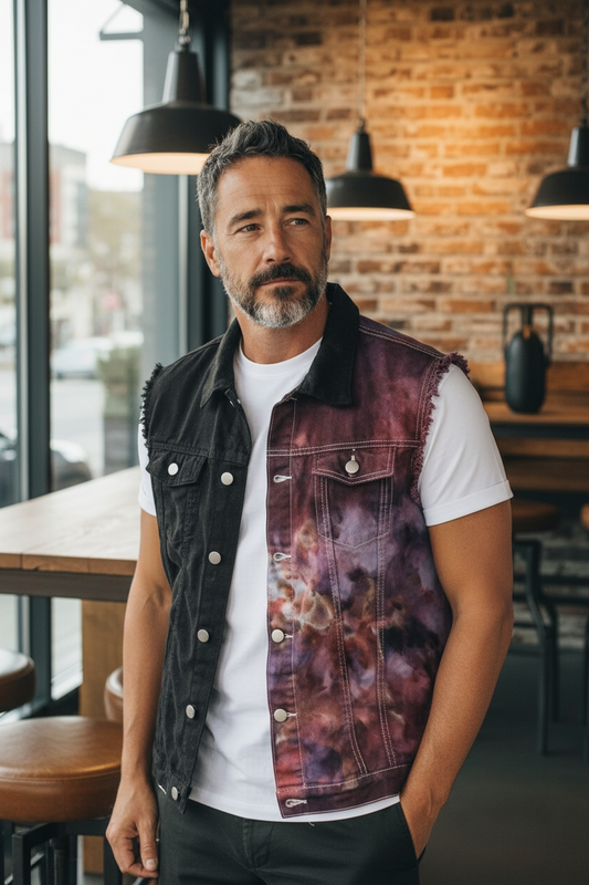 Man's L Denim Vest Half Black