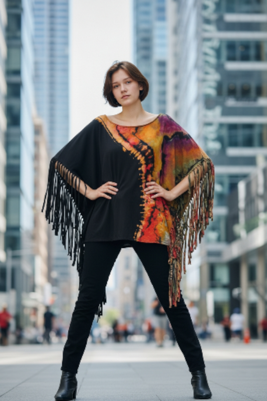 Fringed and Fabulous Tunic reverse ice dyed on one side