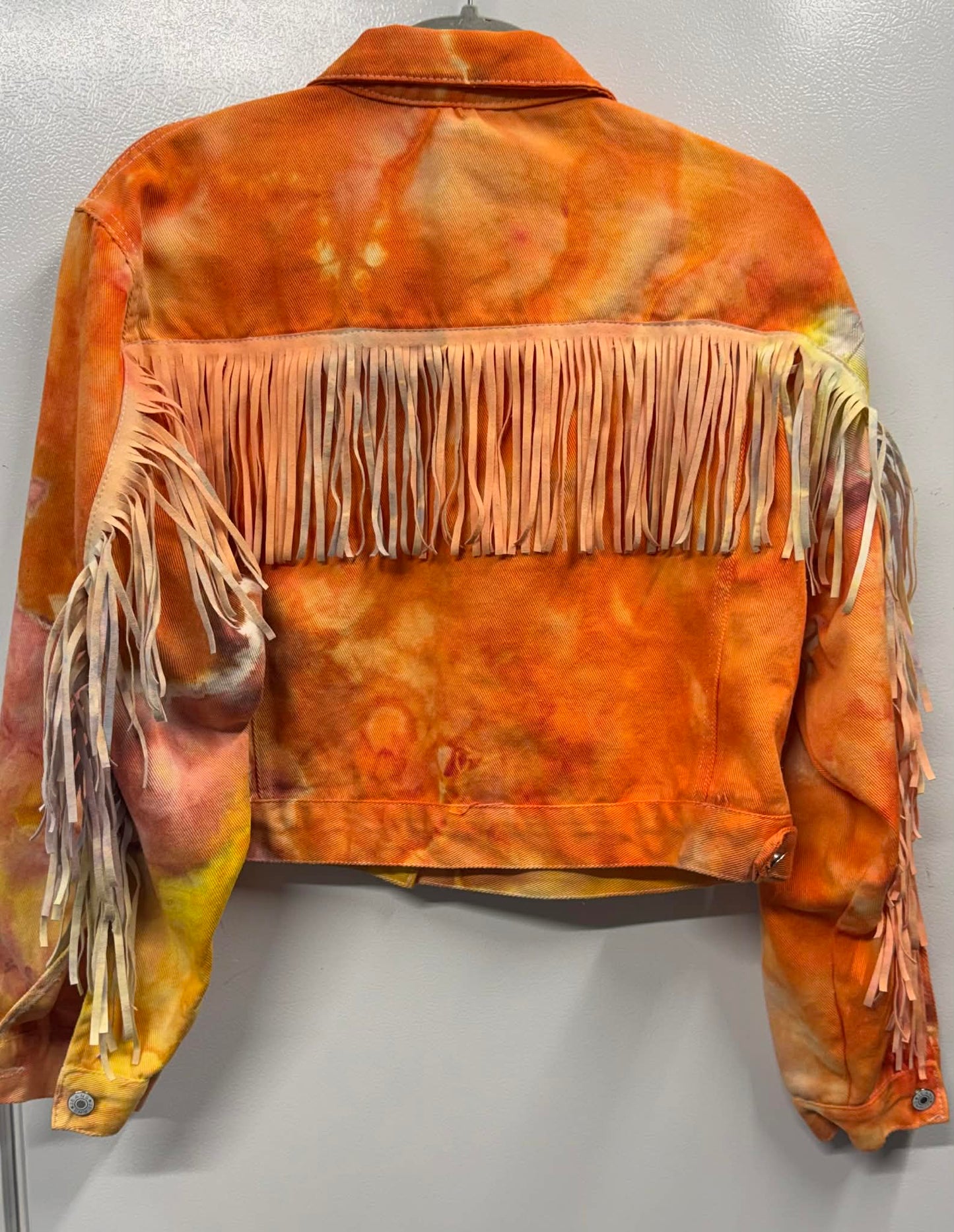 2XL Fringed Orange/Yellow Denim Jacket